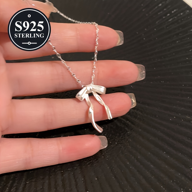 Women's Matte Ribbon Bow Necklace, K Plated Minimalist Design
